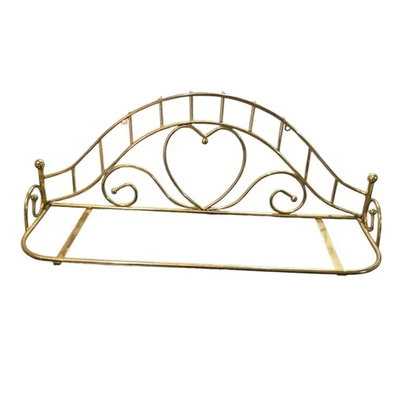 Vintage Brass Heart Wall Shelf Gold Metal Arche Scrollwork Floating Display Rack
