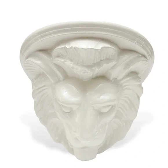 Vintage Large Lion Head White Ceramic Wall Shelf Sconce