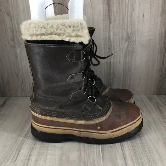 Kaufman Boots Mens 9 Brown Leather Duck Boot Winter Lined Lace Up