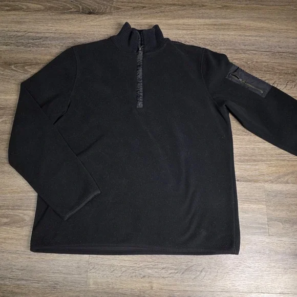 Banana Republic‎ Mens Quarter Zip Fleece Pullover Black Sleeve Pocket Large
