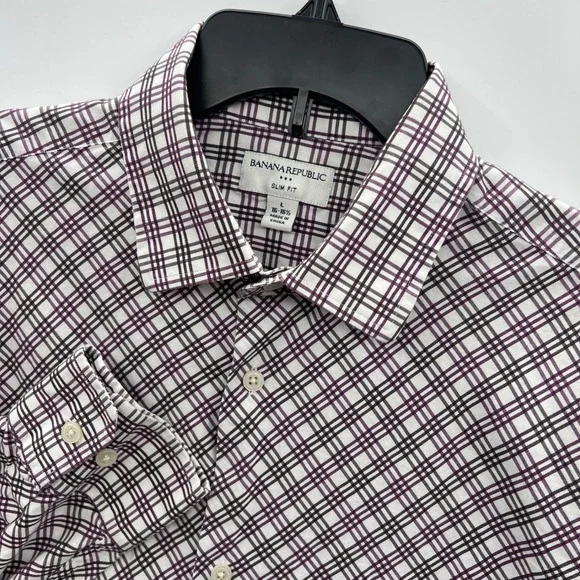 Banana Republic Slim Fit Mens Large 16-16.5‎ Plaid Dress Shirt Button Up