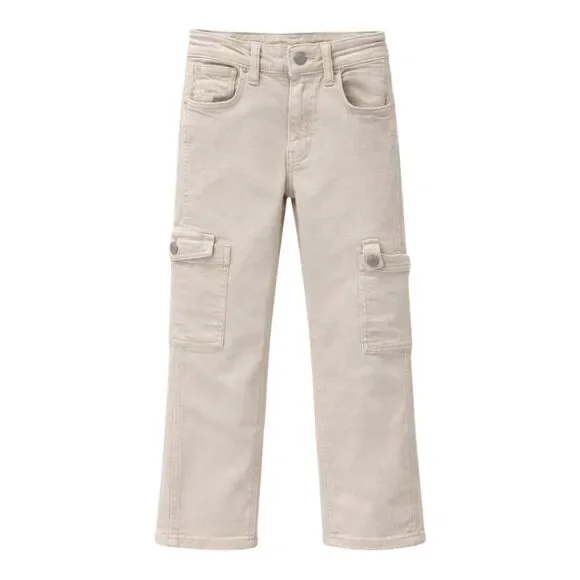 Zara Cargo Carpenter Pocket Jeans Pants Cream Beige Tan Khaki Girls Size 11 12