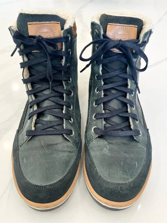 Bull Boxer Men's Dark Blue Lace-Up Winter Boots with Sherpa Lining Size 11