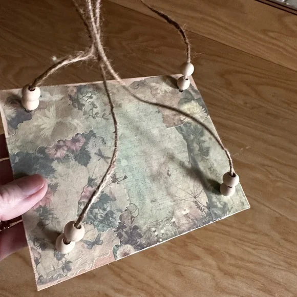 Hand crafted Vintage style green Floral Hanging Wooden Shelf