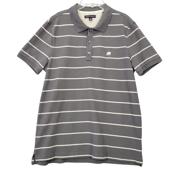 Banana Republic Gray Polo Shirt Striped Stretch Classic Short Sleeves Men Size L