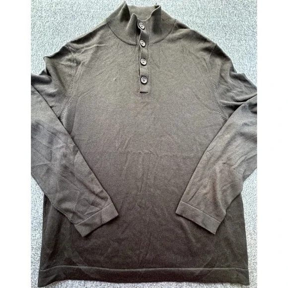 Banana Republic Sweater Mens Lg‎ Brown Mock Neck Silk Cashmere Quarter Button Up