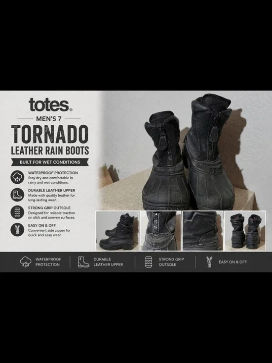 TOTES Men's 7 Tornado Leather Rain Boots