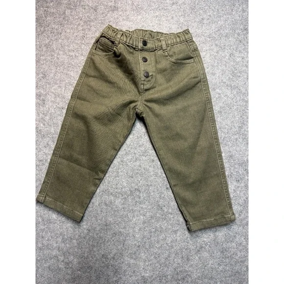Easy-Peasy Button Front Twill Pants 2T Olive Green Cotton Blend