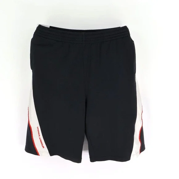 Under Armour Athletic Shorts Boys YXL‎ Black White Stripe 100% Polyester Pockets