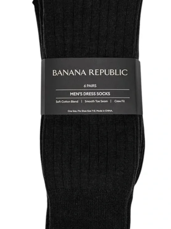 NWT/Banana Republic Men's Dress Sock, 6-pair/True Black