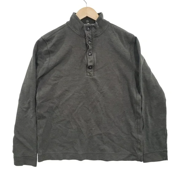 Banana Republic Mens Dark Gray Mock Neck Snap Pullover Sweater Size‎ L Classic
