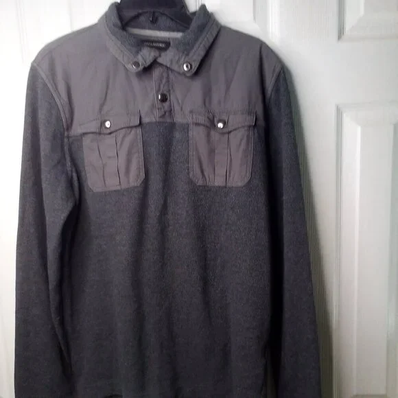 Banana Republic Shirt Men L Long Sleeve Pockets Top Snap Gray