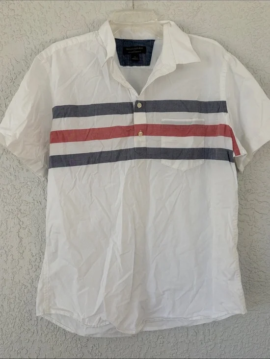 Banana Republic White button down shirt with Navy and Red Chest Stripes size L