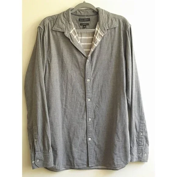 Banana Republic Mens Camden Fit Soft Flannel Size Medium Button Down Shirt Gray