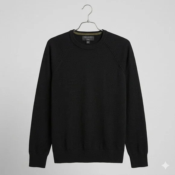 Banana Republic Mens M Tall Black Baruffa Italian Merino Wool‎ Crewneck Sweater