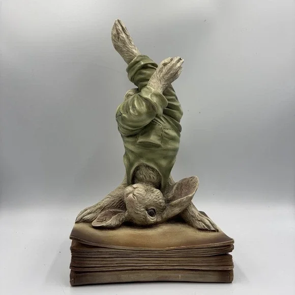 Vintage CHRISDON Rabbit Handstand on Books Figurine Whimsical Bunny Shelf Sitter