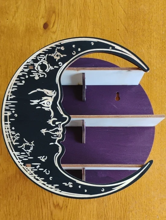 Moon Wall Shelf Crescent Shape Wooden With 3 Shelves 10
