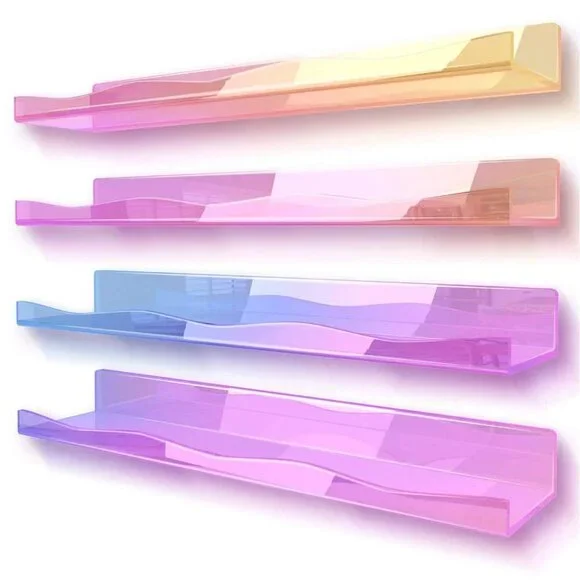 SET OF 4 IRIDESCENT RAINBOW WAVE ACRYLIC DISPLAY WALL SHELVES -- NEW $155 MSRP