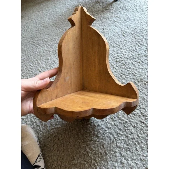 Small Bell Shaped Wooden Corner Shelf Handcrafted