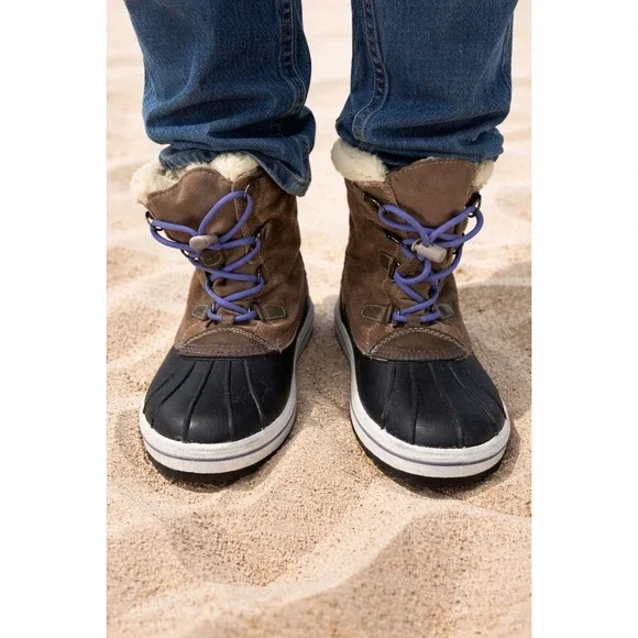 Target Thermolite Men Duck Boots Brown‎ Suede Faux Fur Lined Purple Laces Size 5