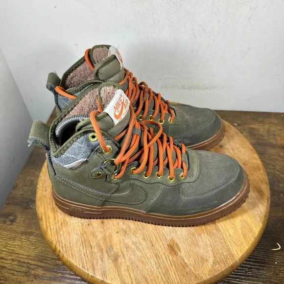 Nike Air Force 1 Duckboot Dark Loden Green Orange 444745-300 Mens 8 Winter Boots
