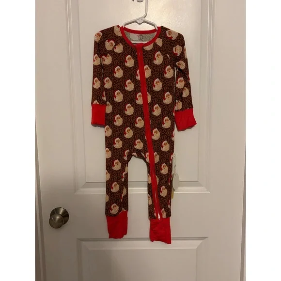 Gigi's Closet Kids Santa Leopard Print Zipper Pajamas Sleepwear 2T