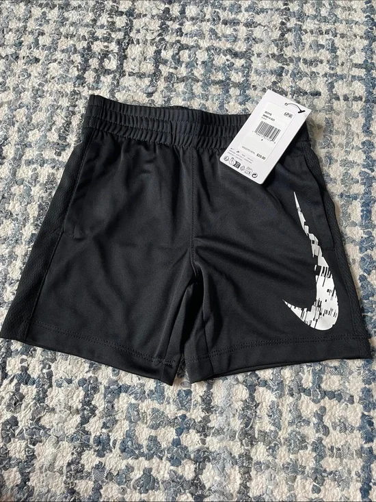 Nike NWT Boy’s Black Athletic Shorts with White Swoosh Graphic