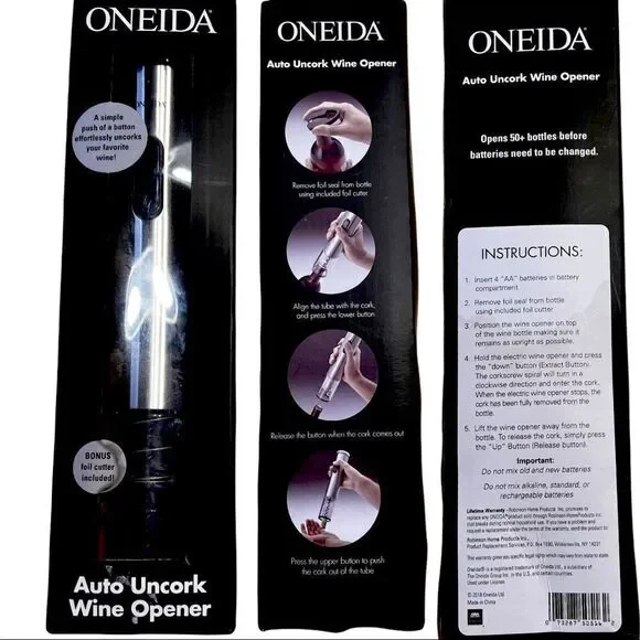 Oneida auto uncork wine opener with foil cutter. Electric Tested