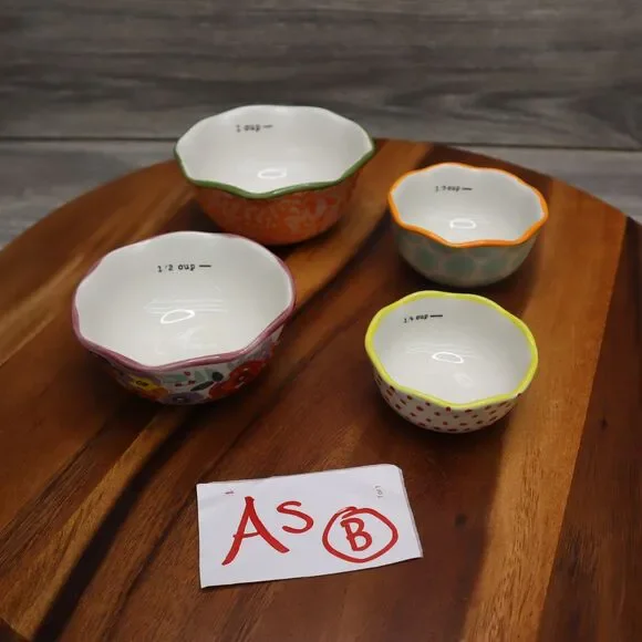 THE PIONEER WOMAN Set Of 4 Ceramic Measuring Bowls 1/4 - Cups Floral Multicolor