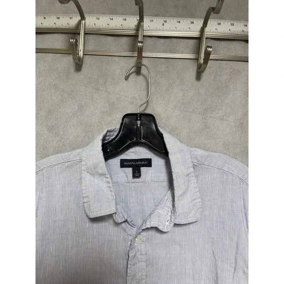 Banana Republic Shirt Men L Blue Linen Cotton‎ Button Up Casual Academia Preppy