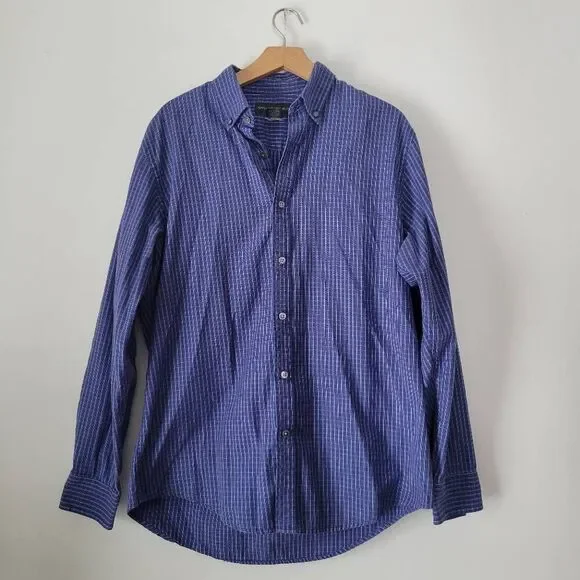 Banana Republic Blue Plaid Button Down Shirt Men’s Large 100% Cotton