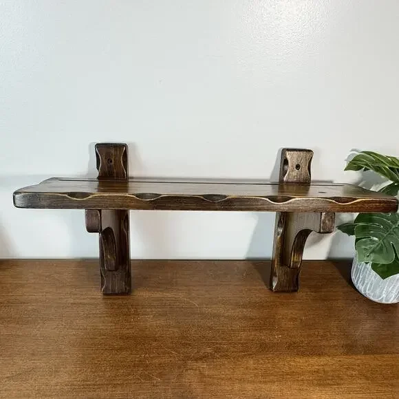 Vintage Wood Wall Shelf Plate Groove Display 18