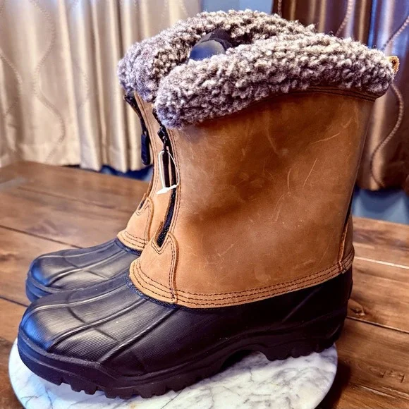 NEW! Men Sz 11 Tom McCan Thermolite Waterproof Zip Boots Brown Leather Shearling
