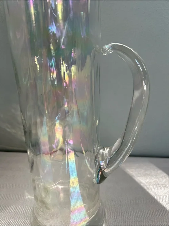 Iridescent Tall Glass Pitcher with Handle