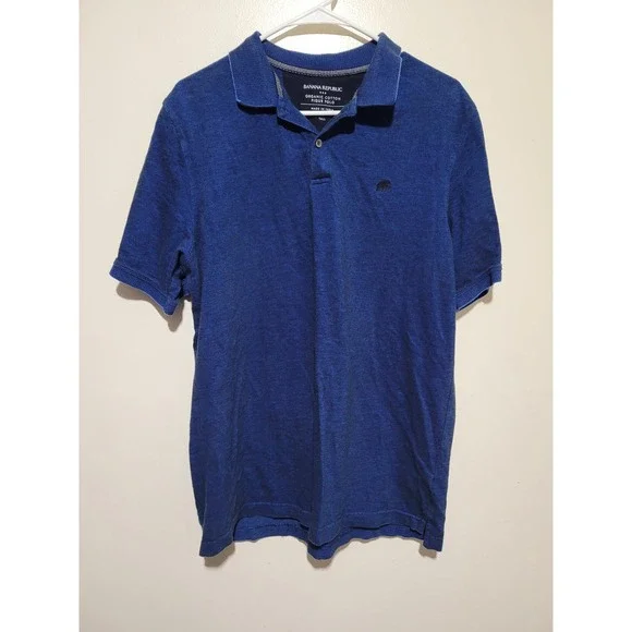 Banana Republic Pique Polo Mens L Tall Blue Organic Cotton‎