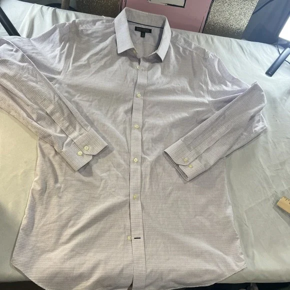 Banana Republic Mens Plum Plaid Long‎ Sleeve Button Up Size Xl Beautiful 459