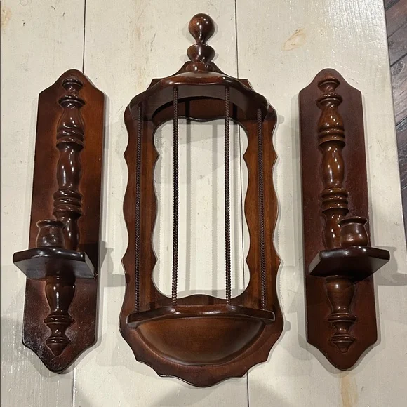 Vintage Elegant Brown Wooden Wall Decor Set