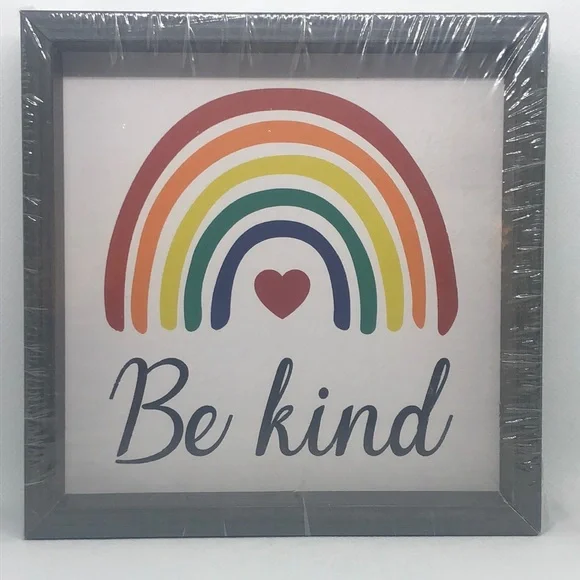 🌈 ❤️ Rainbow & Heart Be Kind Sign 🪧 🌈 ❤️ NWT 6”L x 6”T x1.5”W