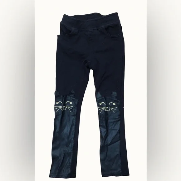 Black Cat Faux Leather Front Embroidered Leggings Kids‎ 5