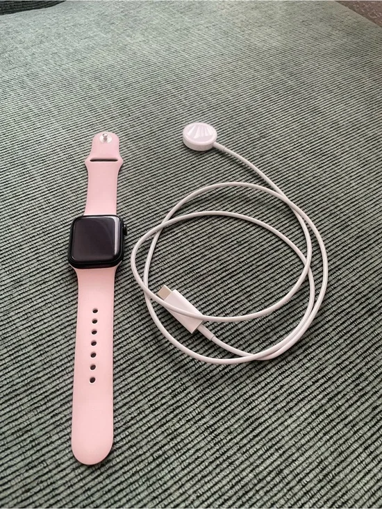 Apple Smartwatch with Light Pink Sport Band and White Charger