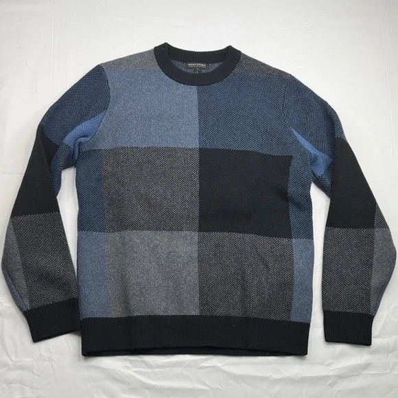 Banana Republic Men's Blue and Gray Crewneck Sweater recycled Italian wool