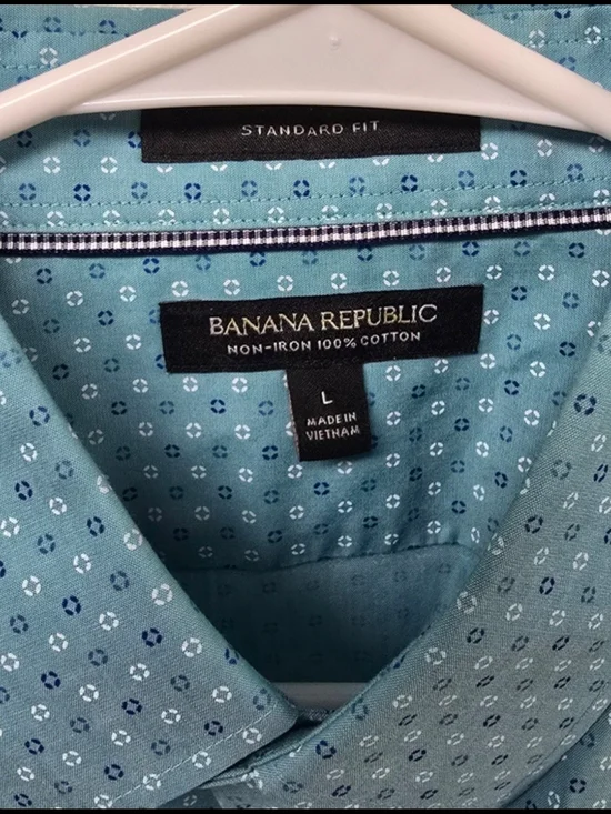 LOT OF 2 Banana Republic Men's Large Dress Shirts Blue Plaid & Microdot BUNDLE