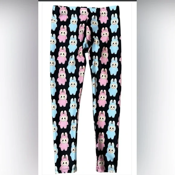 Boutique Labubu Print Girls Leggings - Black, Pink, and Blue