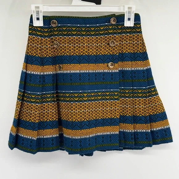 Vtg Handmade Kid Folk Skirt Pleated Boho Prairie Scandinavian Woven Tapestry 70s