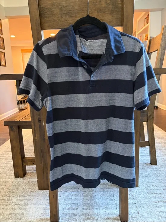 Banana Republic Navy and Gray Striped Polo