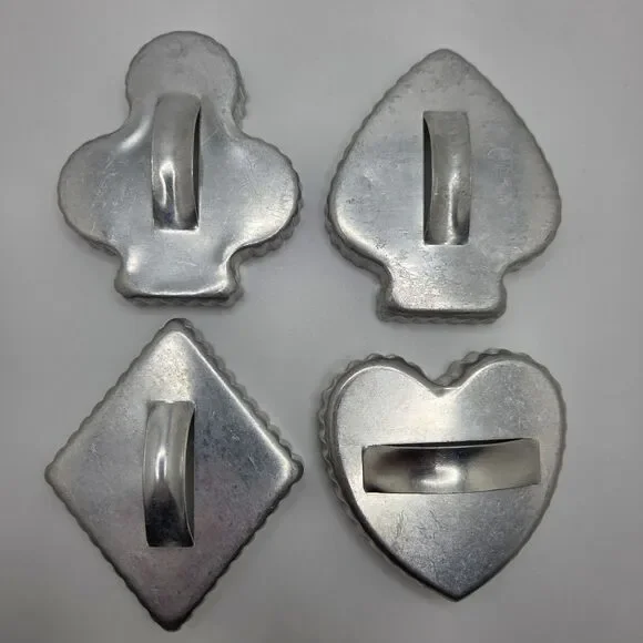 Vtg Aluminum Fluted Cookie Cutters Playing Card Suits Heart Spade Diamond Club