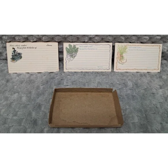 VTG Current Inc Recipe Cards Box Here's Whats Cookin' Set Thyme Chives Stove