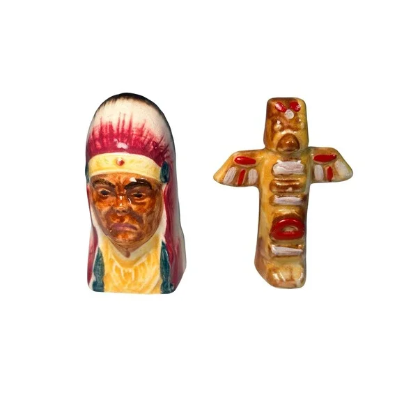 Vintage‎ Native American Chief and Totem Pole Salt and Pepper Shakers Japan Set