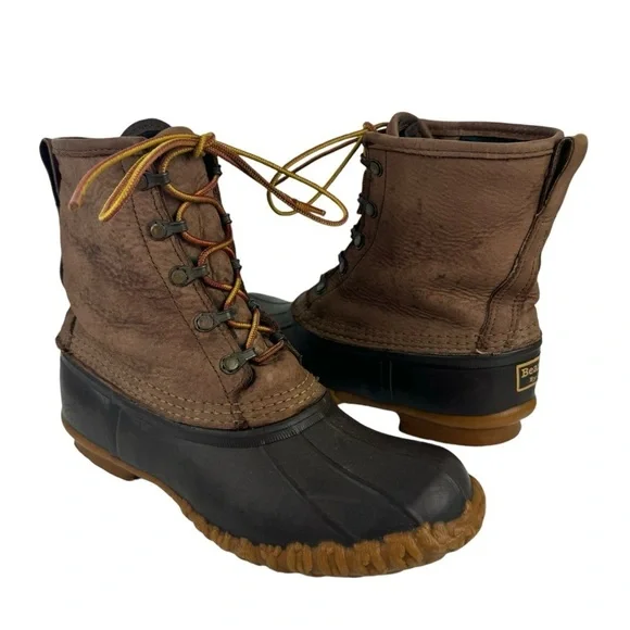 LL Bean The Bean Duck Lace Up Boots Brown Leather Rubber Size 8 Vintage Snow