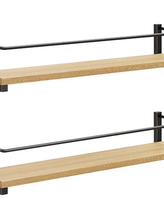 Stylish Wall-Mounted Spice Rack - Rustic 2-Pack Hanging Organizer for Kitchen